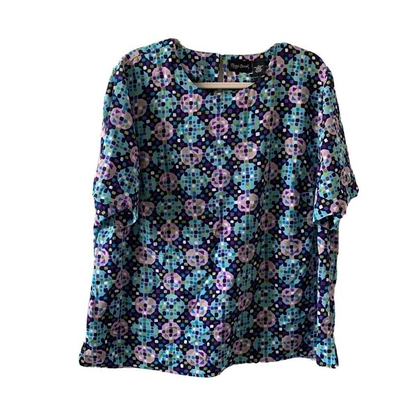 Maggie Barnes Womens Plus Size 1X Multicolor Geometric Print Blouse Top - Picture 1 of 5